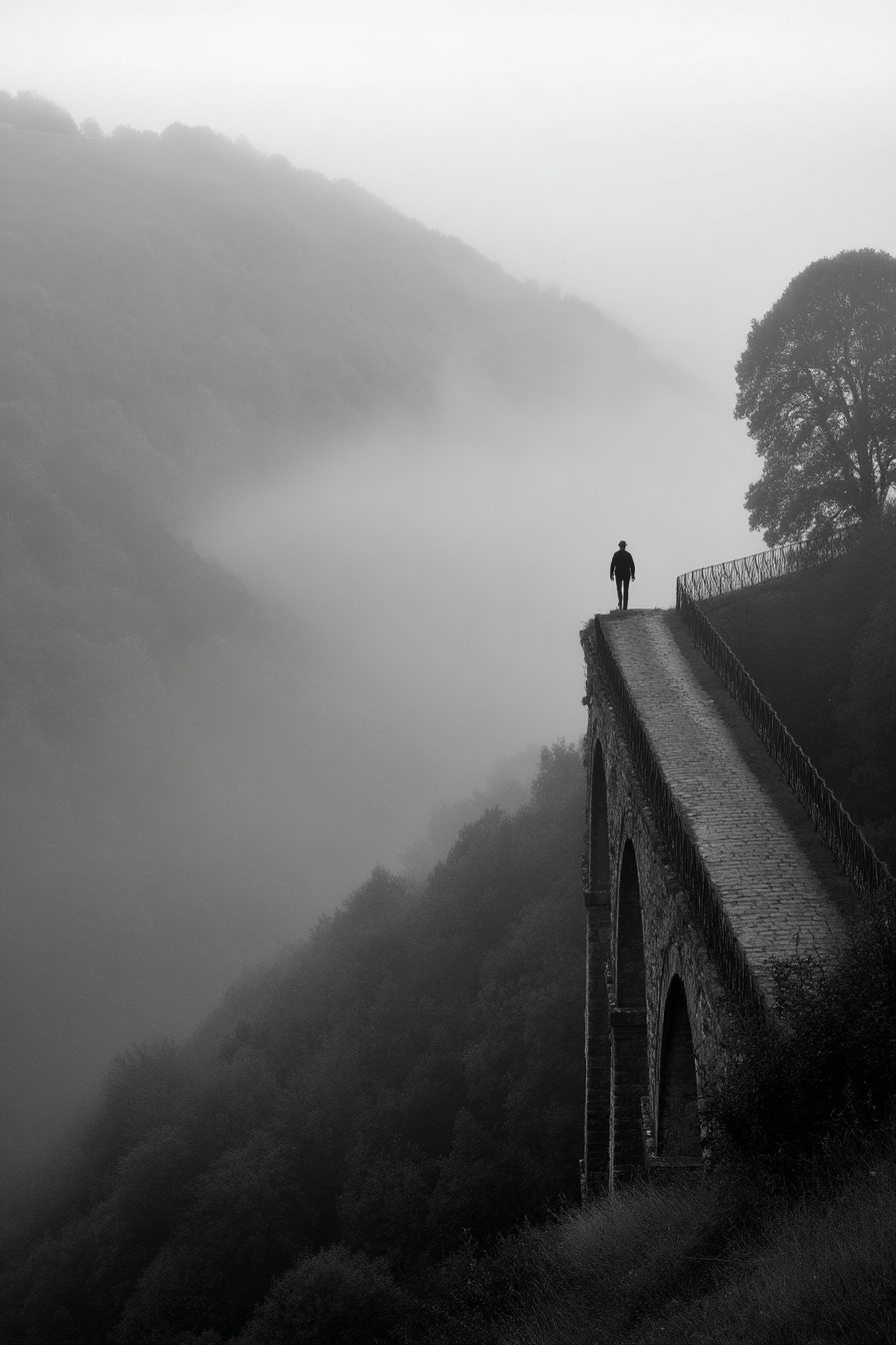 Person Auf Bruecke Im Nebel | Fotografie | Kunstgattungen