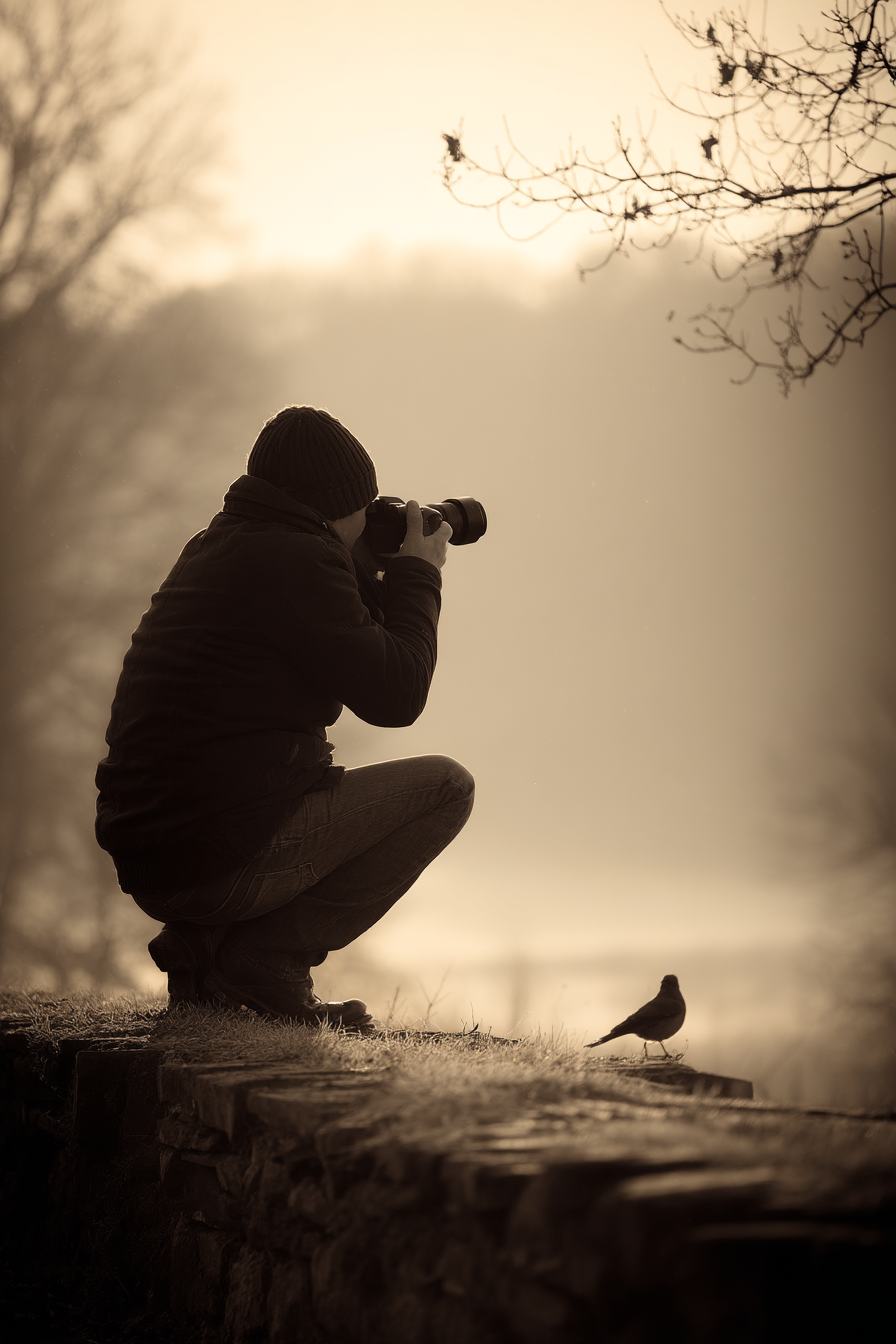 Person Die Eine Vogel In Einer Naturumgebung Morgens Oder Abends | Fotografie | Kunstgattungen