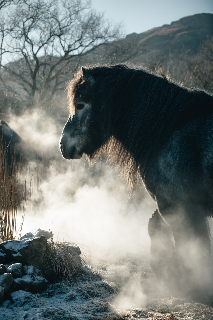 Pferd Im Nebel Kalter Tag Natur Umgebung | Fotografie | Kunstgattungen