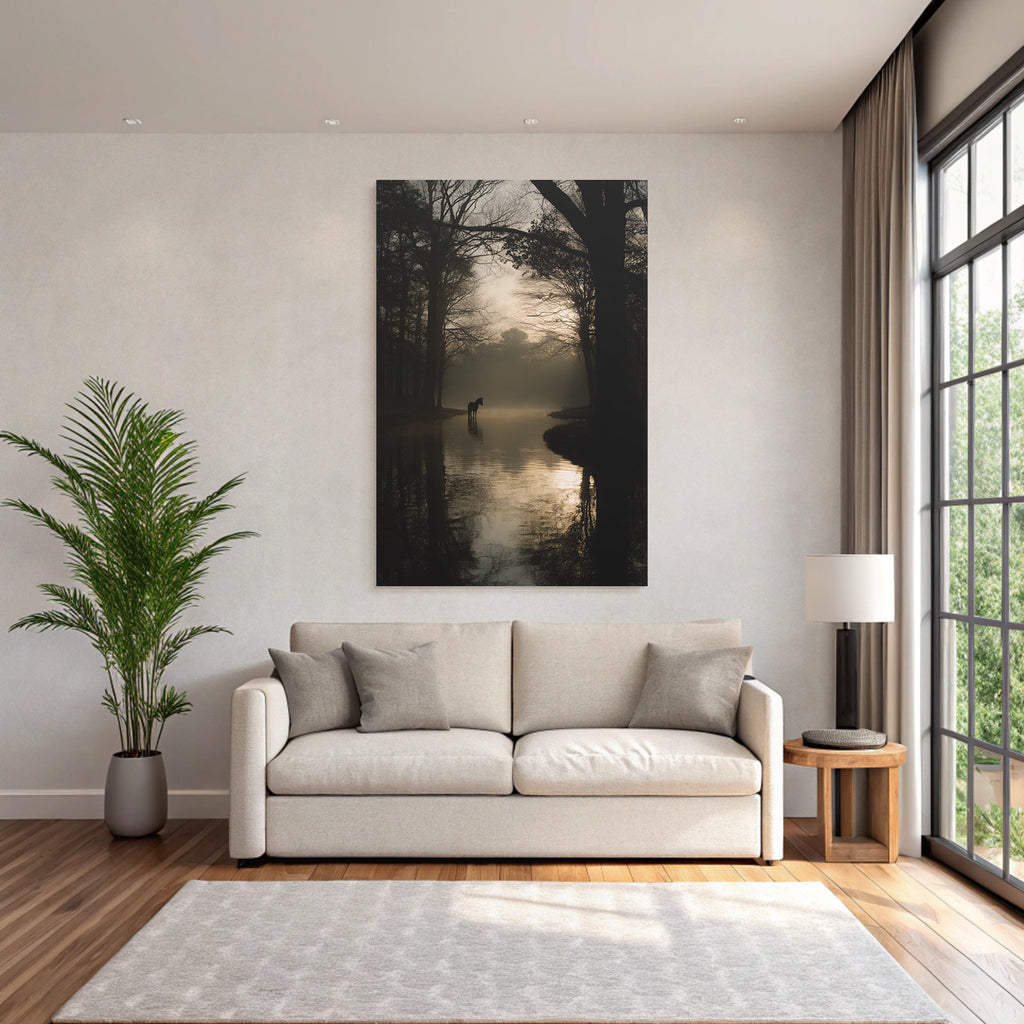 Ruhige Landschaft Pferde Wasser Morgen