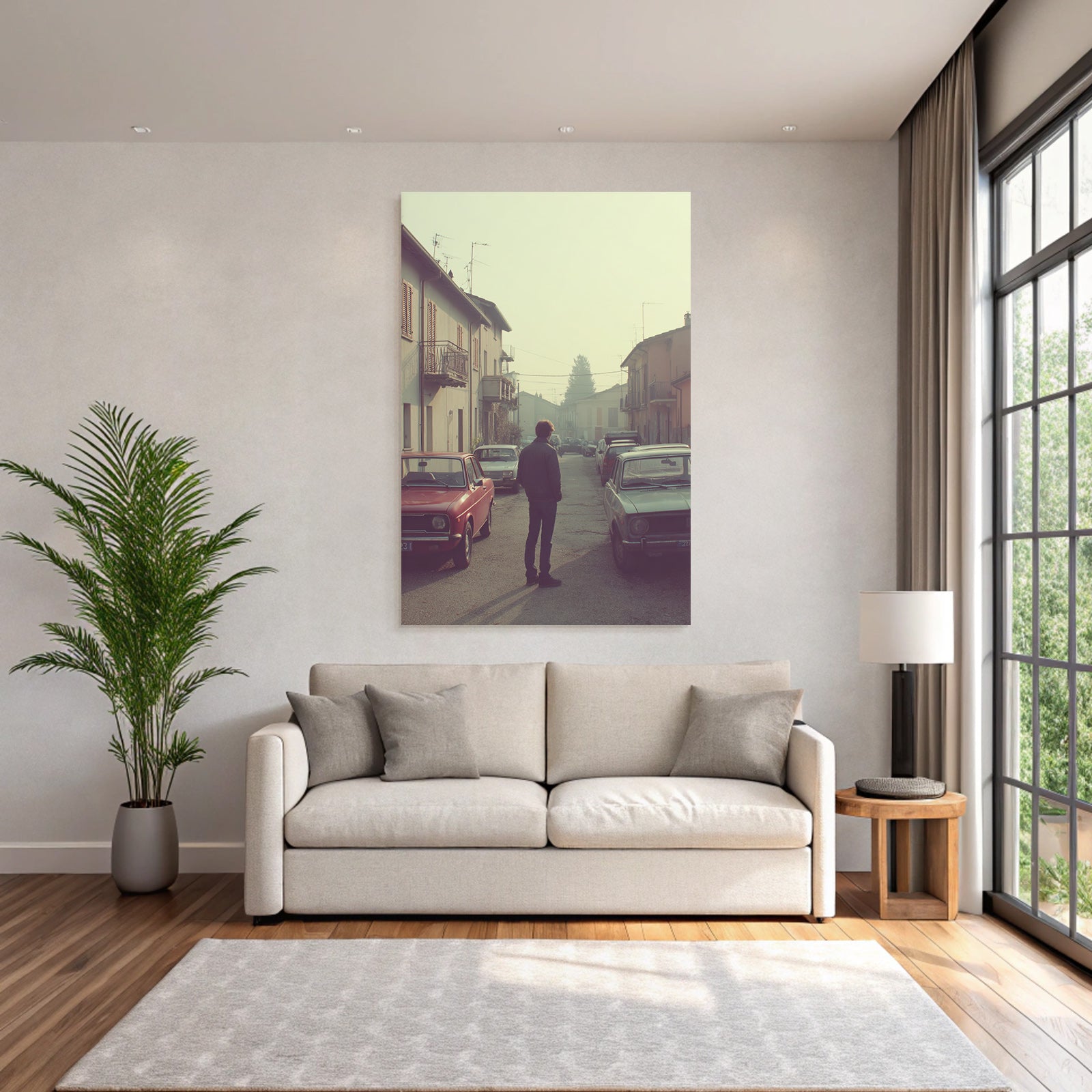 Ruhige Strassen Szene Frueh Morgen Nebel Vintage Stil