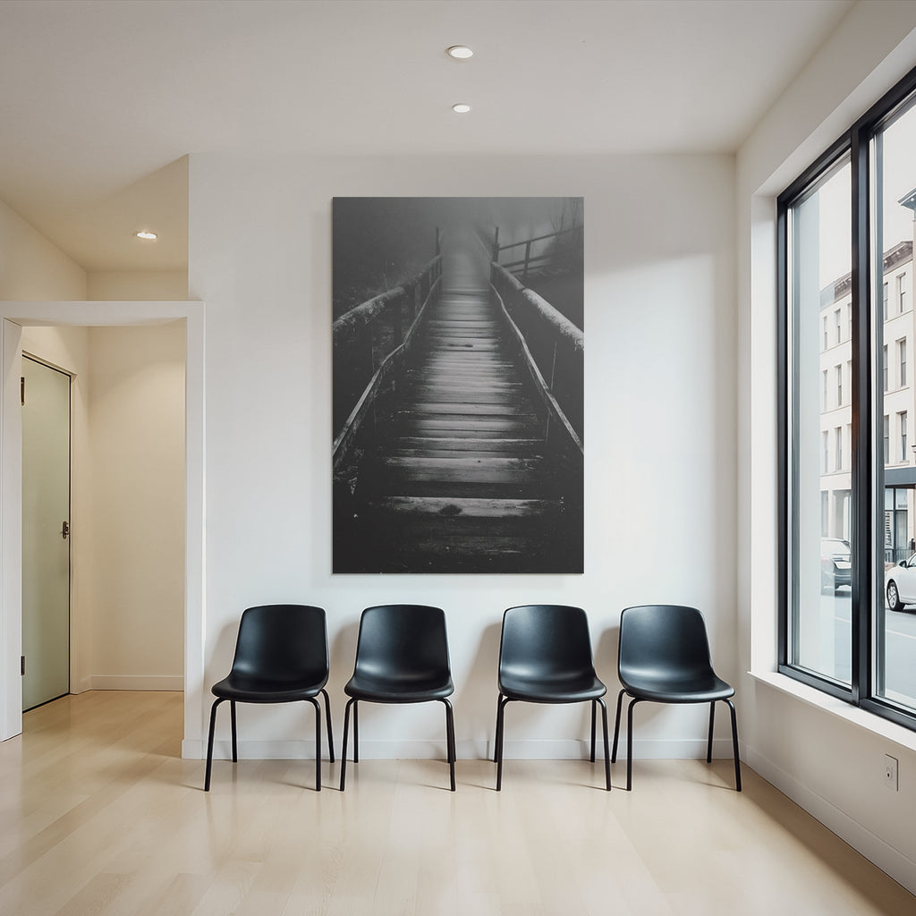 Schmaler Weg Oder Bruecke Holzplanken Im Nebel