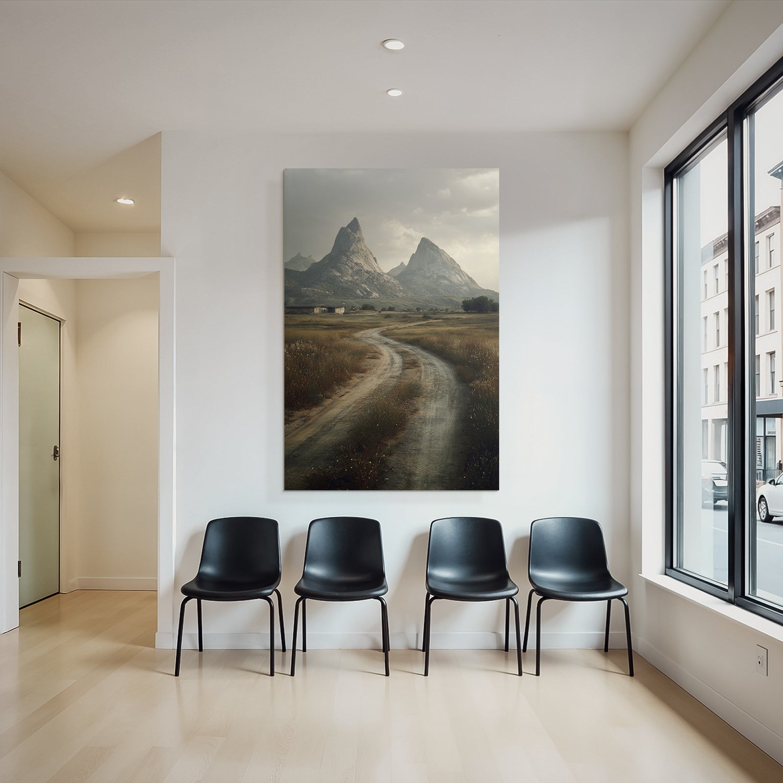 Staubiger Weg In Berglandschaft Mit Dorf Im Hintergrund