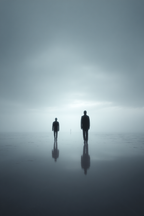 Surrealistische Szene Mit Drei Figuren Im Nebligen Landschaft | Fotografie | Kunstgattungen
