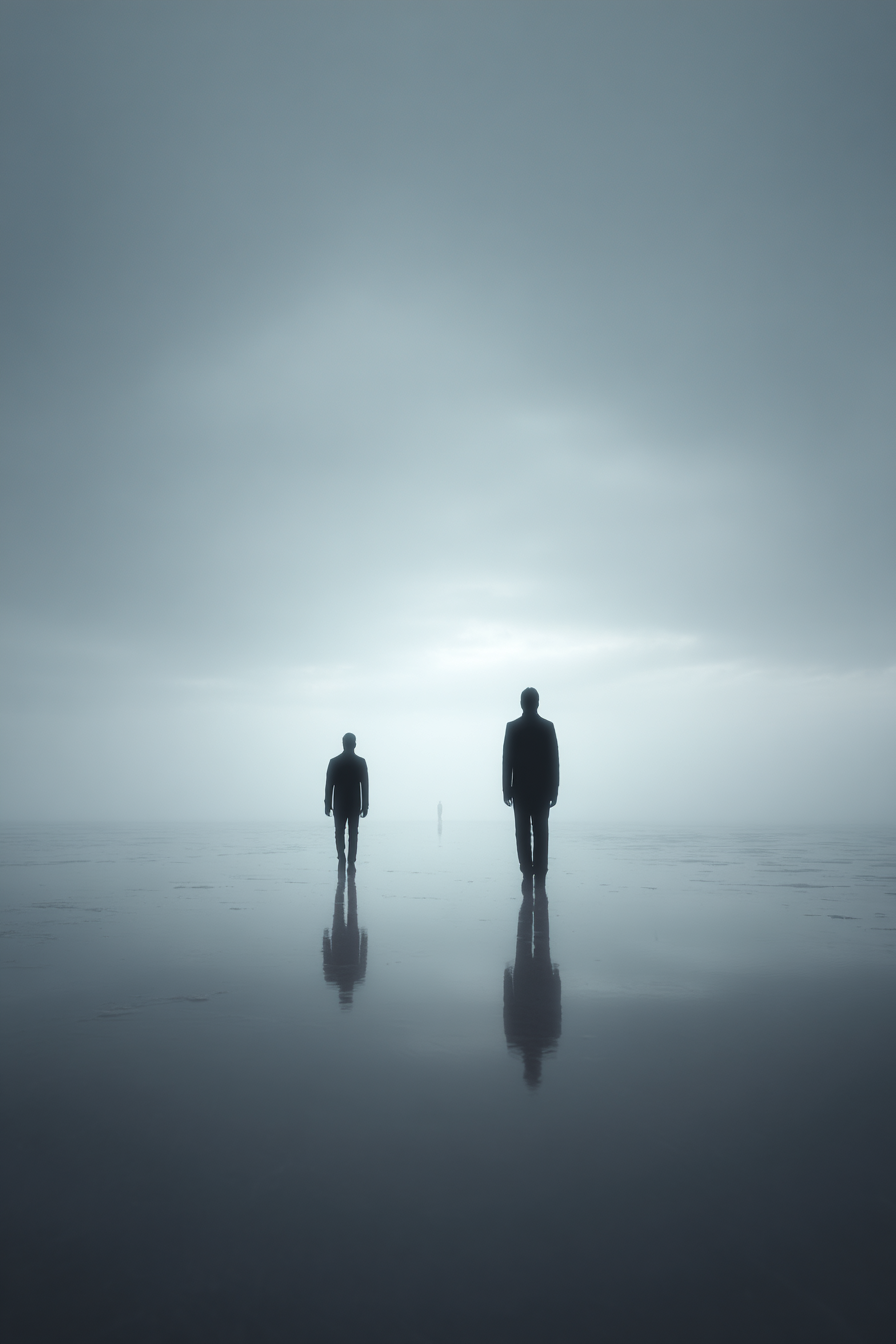 Surrealistische Szene Mit Drei Figuren Im Nebligen Landschaft | Fotografie | Kunstgattungen