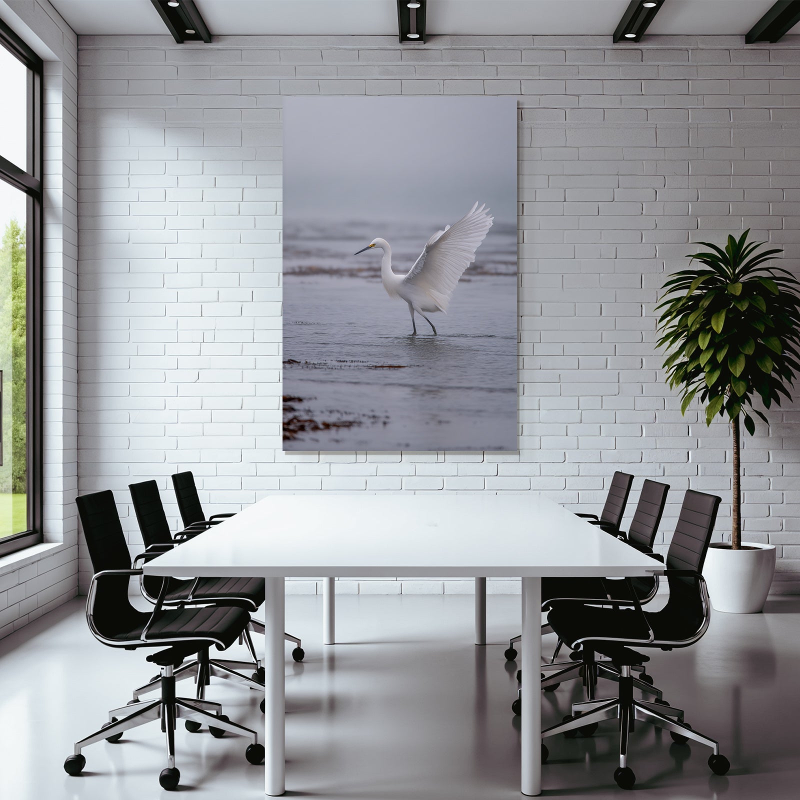 Weisses Vogel Im Seichtem Wasser Egret Mistige Atmosphaere
