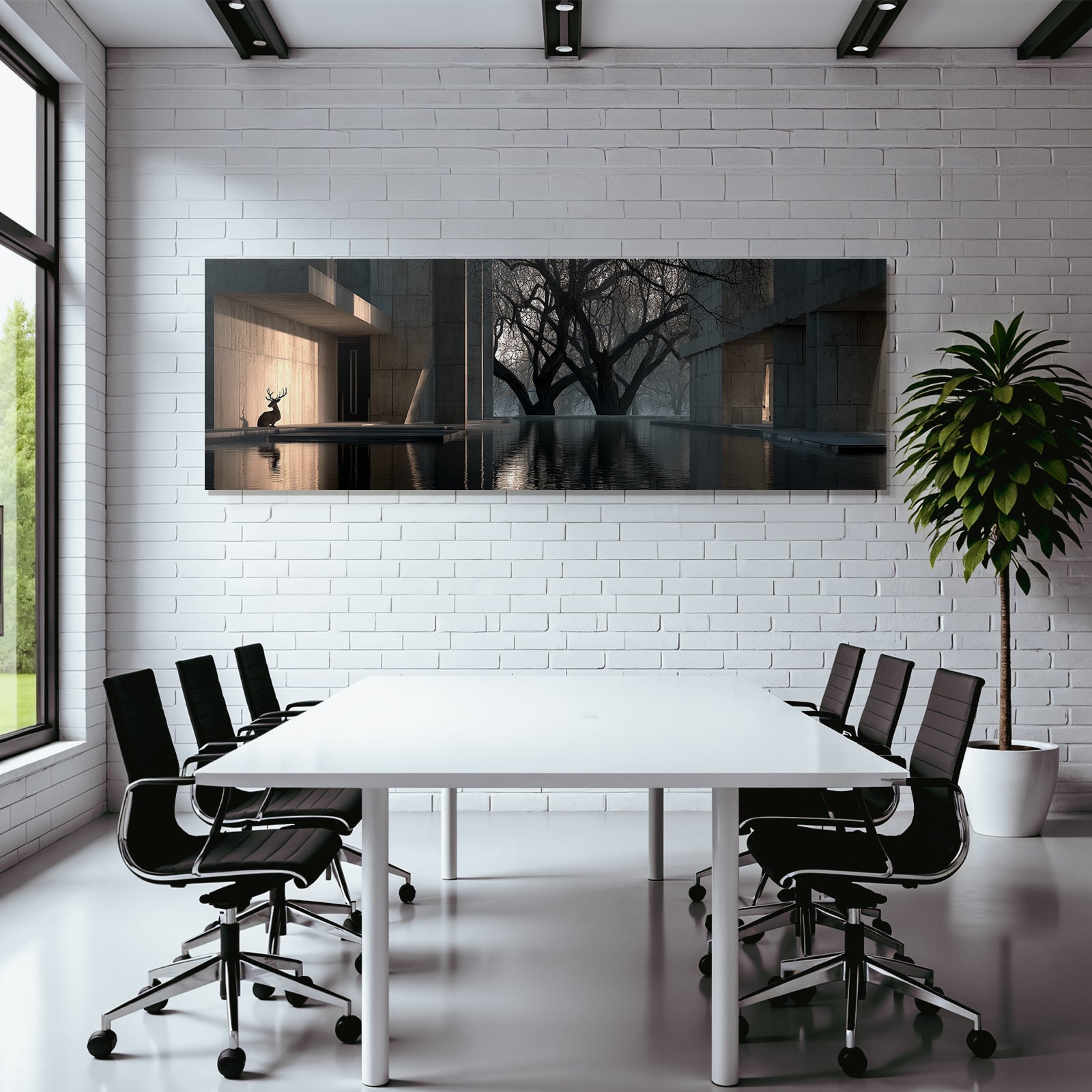 Architektonische Landschaft Reh Wasser Baume Ruhe Solitude