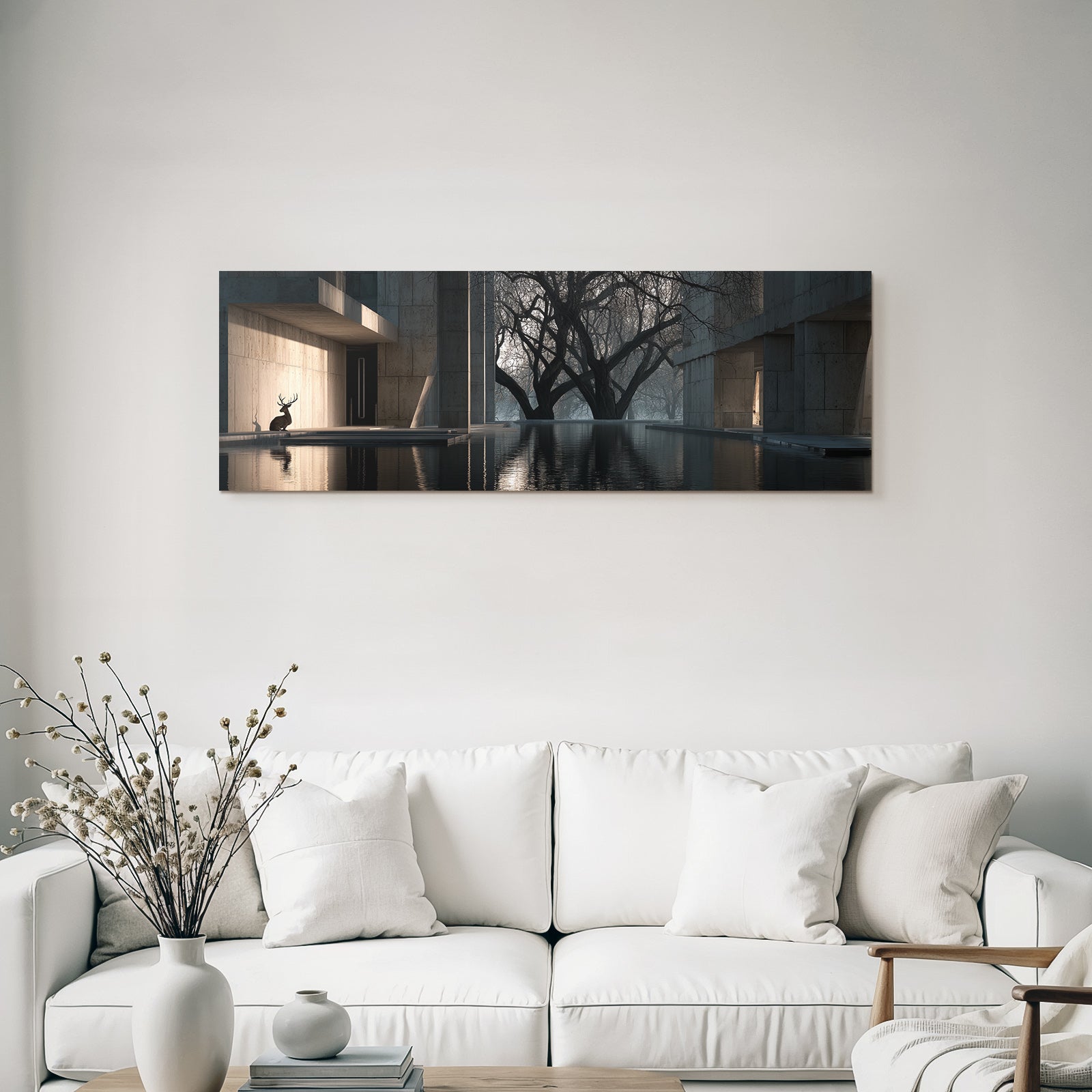 Architektonische Landschaft Reh Wasser Baume Ruhe Solitude