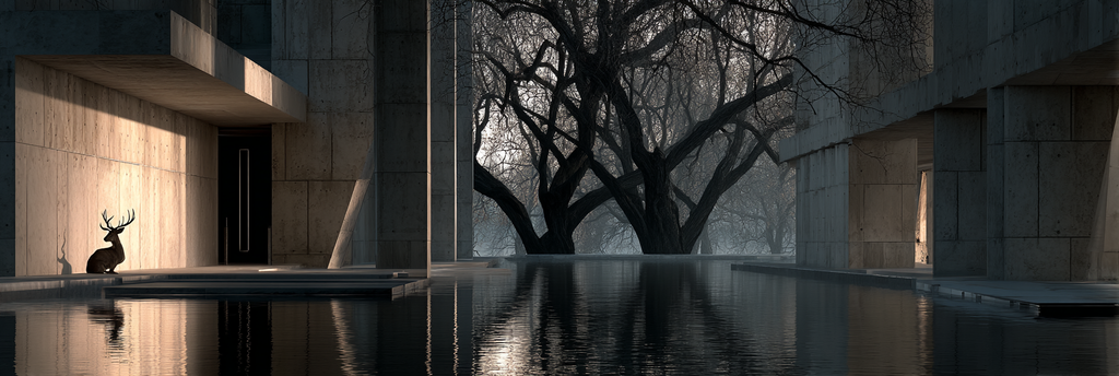 Architektonische Landschaft Reh Wasser Baume Ruhe Solitude | Fotografie | Kunstgattungen