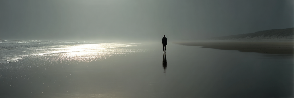Einsame Figur Am Strand Im Nebel | Fotografie | Kunstgattungen
