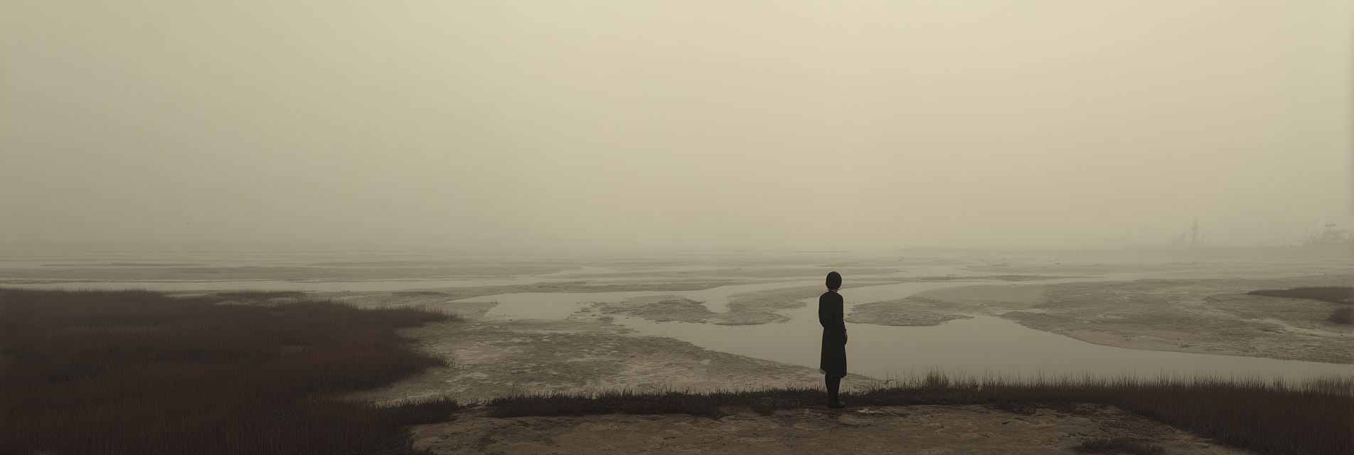 Einsame Figur Im Nebel Am Meeressaum | Fotografie | Kunstgattungen