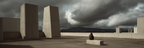Einzelne Figur Auf Bank Im Modernen Umfeld Mit Dramatischem Himmel | Fotografie | Kunstgattungen