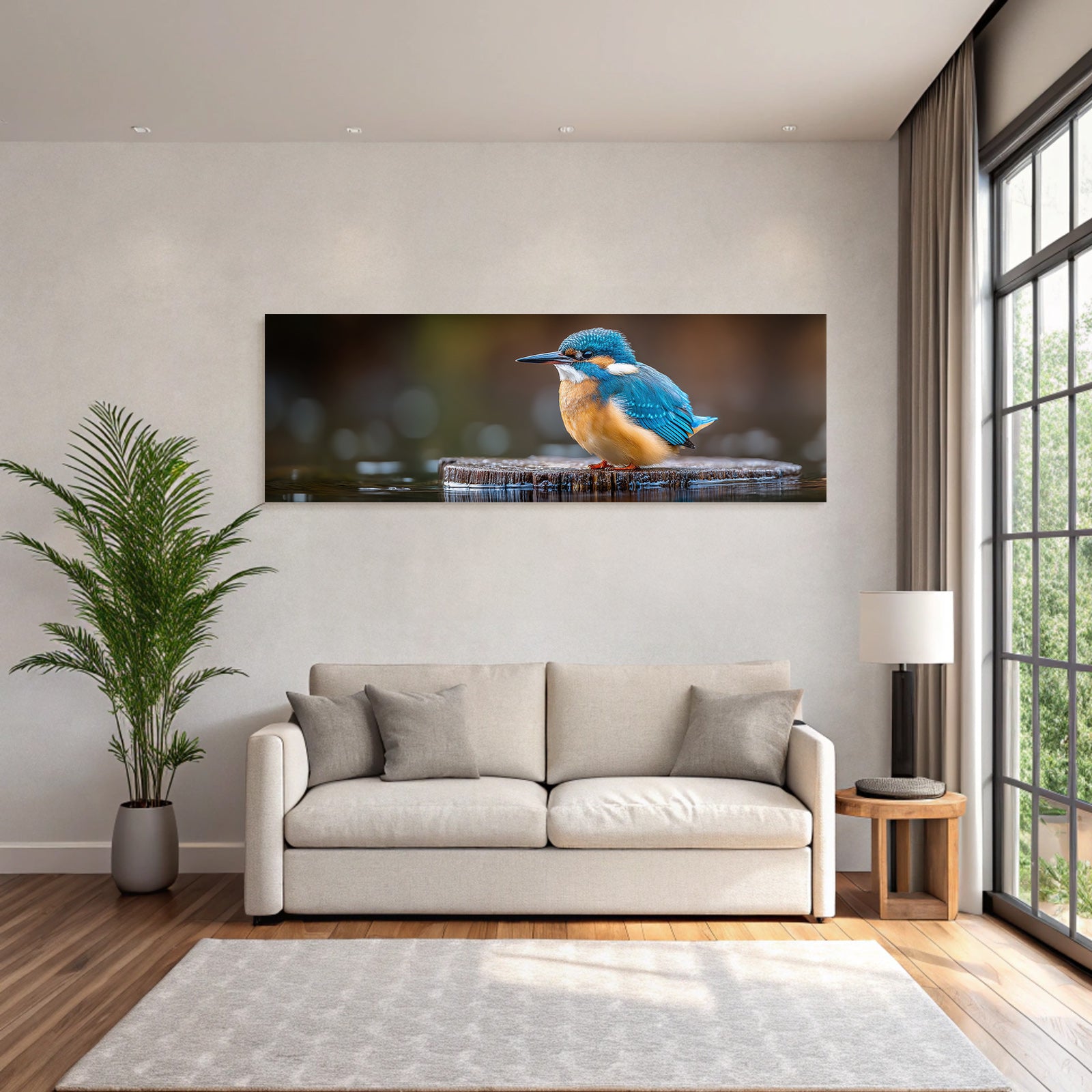 Kingfisher Auf Holzstamm Umgeben Von Waßer Lebendige Farben Unscharfer Hintergrund