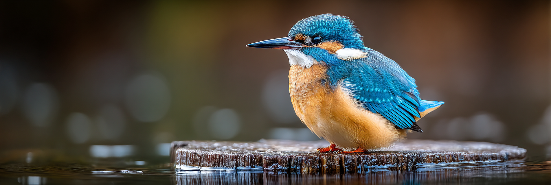 Kingfisher Auf Holzstamm Umgeben Von Waßer Lebendige Farben Unscharfer Hintergrund | Fotografie | Kunstgattungen