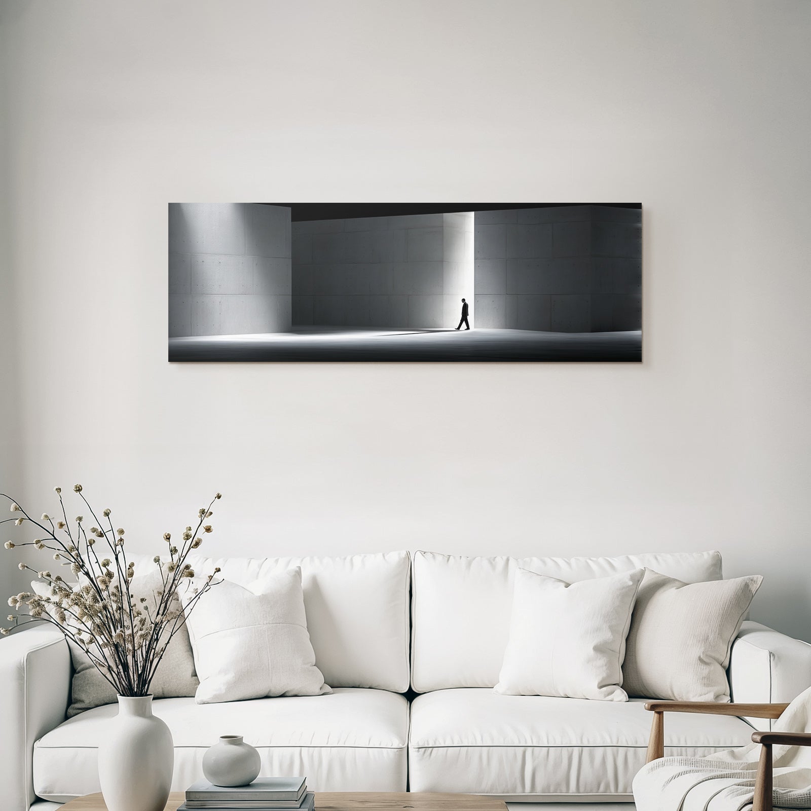 Landscape Gewalk Durch Minimalistischen Raum Mit Kon Krete Wänden Und Lichtstrahl
