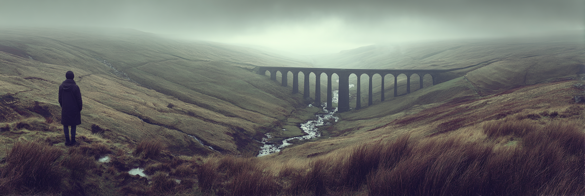 Landscape Panoramalandschaft Mit Viadukt Und Fluß Im Nebel | Fotografie | Kunstgattungen