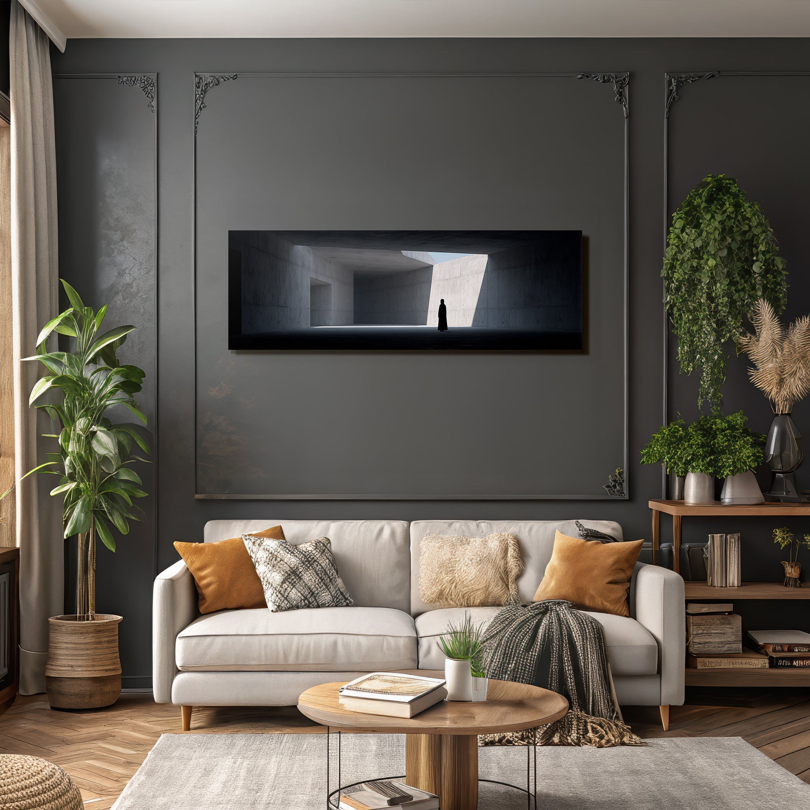 Minimalist Architektur Raum Einsame Figur Beton Umgebung