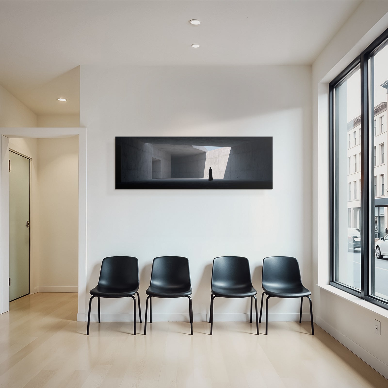 Minimalist Architektur Raum Einsame Figur Beton Umgebung