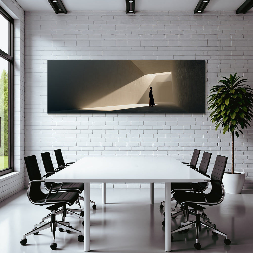 Minimalistische Architektur Korridor Licht Schatten Figur