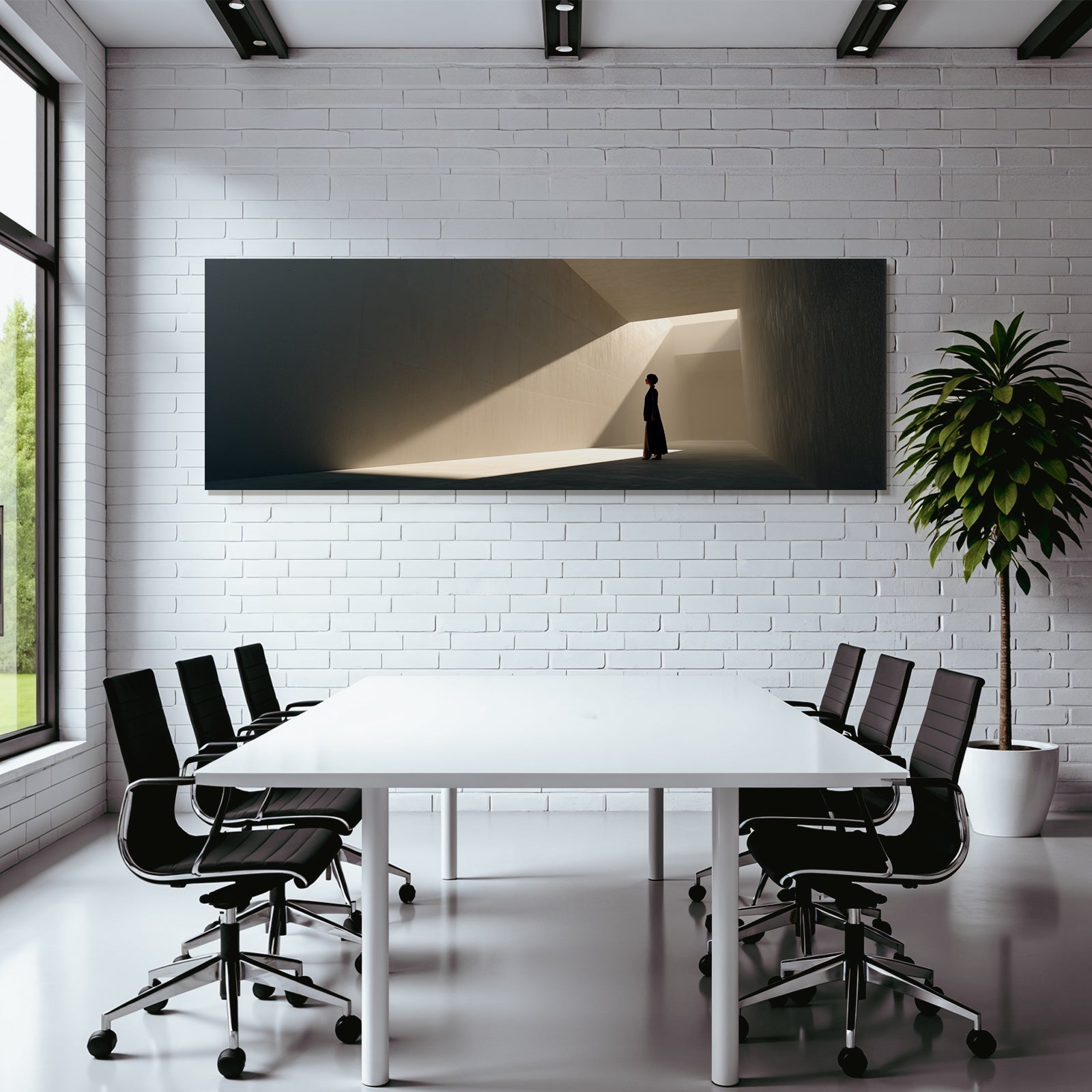 Minimalistische Architektur Korridor Licht Schatten Figur