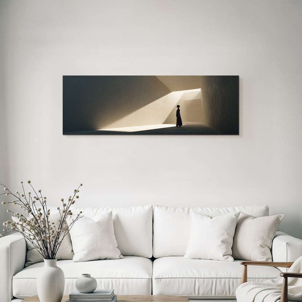 Minimalistische Architektur Korridor Licht Schatten Figur