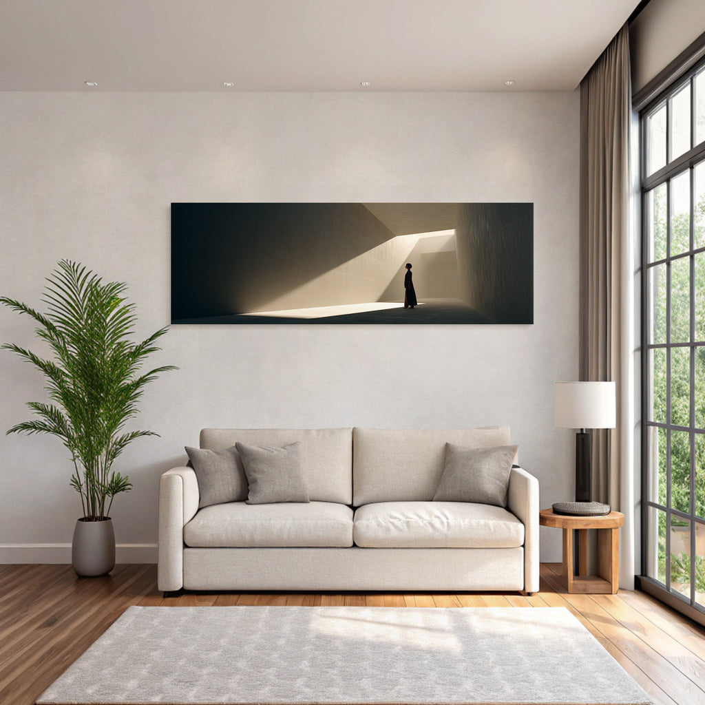 Minimalistische Architektur Korridor Licht Schatten Figur