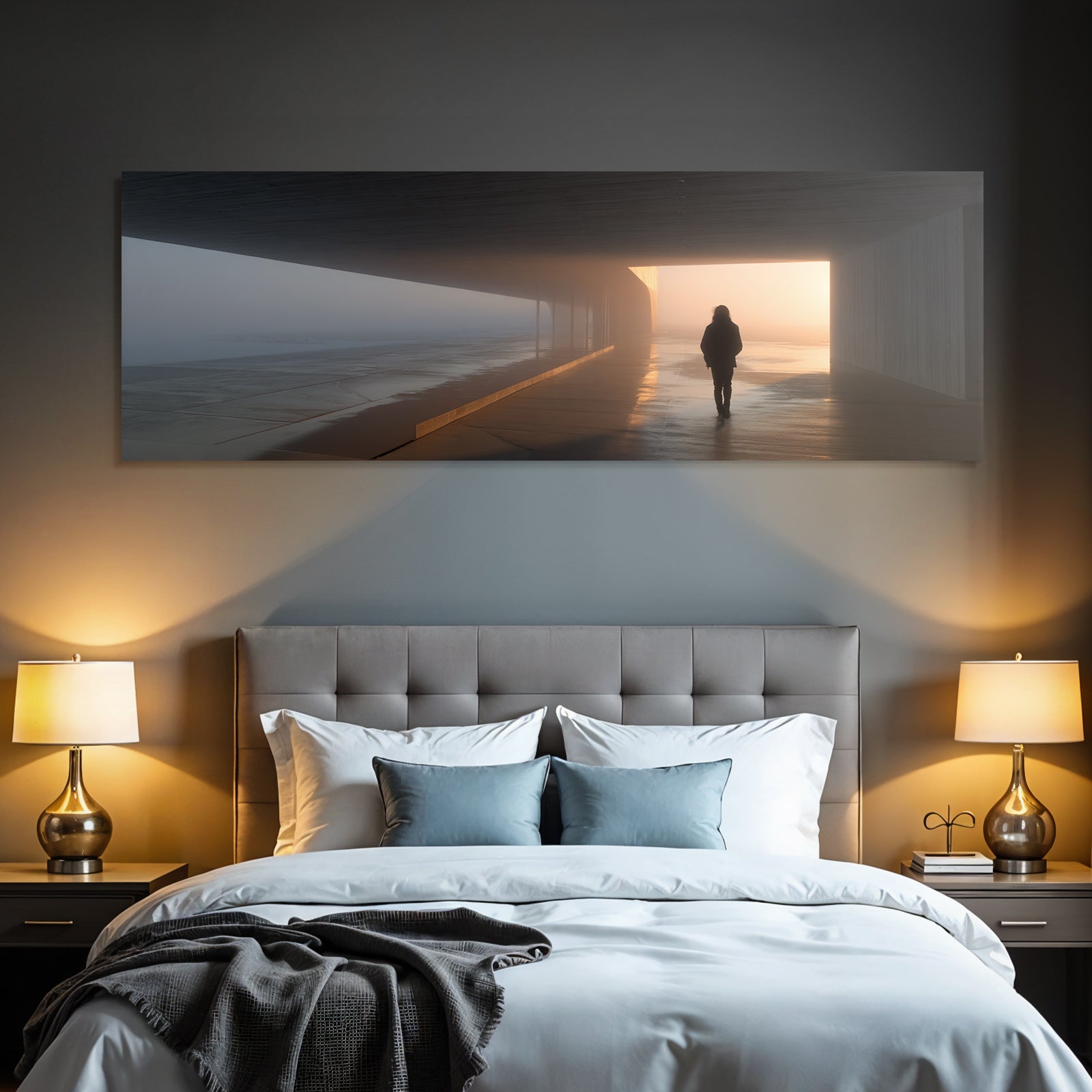 Moderne Architektur Mit Figur In Nebliger Atmosphäre
