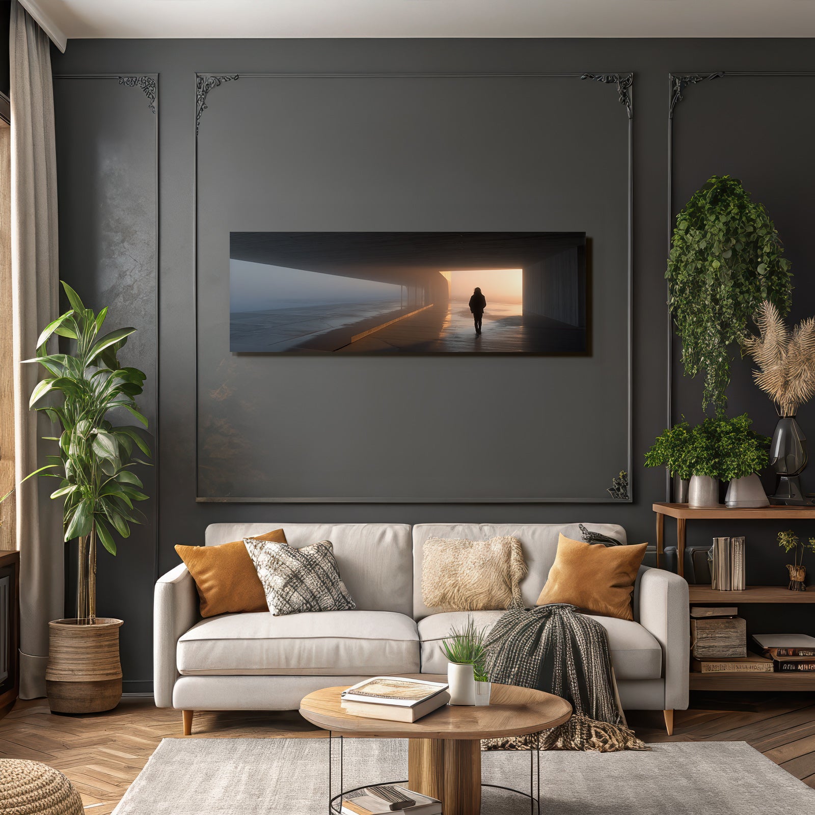 Moderne Architektur Mit Figur In Nebliger Atmosphäre