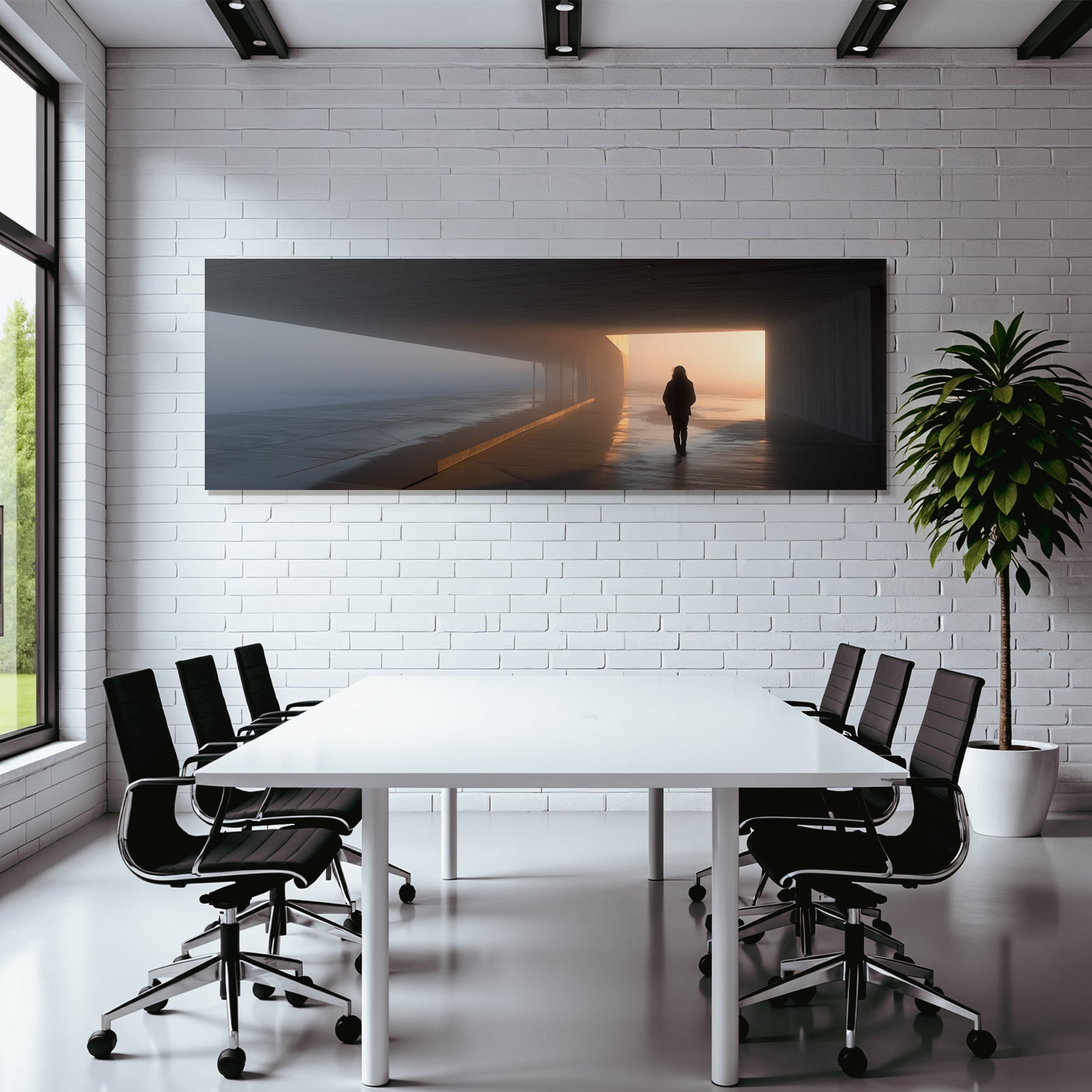 Moderne Architektur Mit Figur In Nebliger Atmosphäre