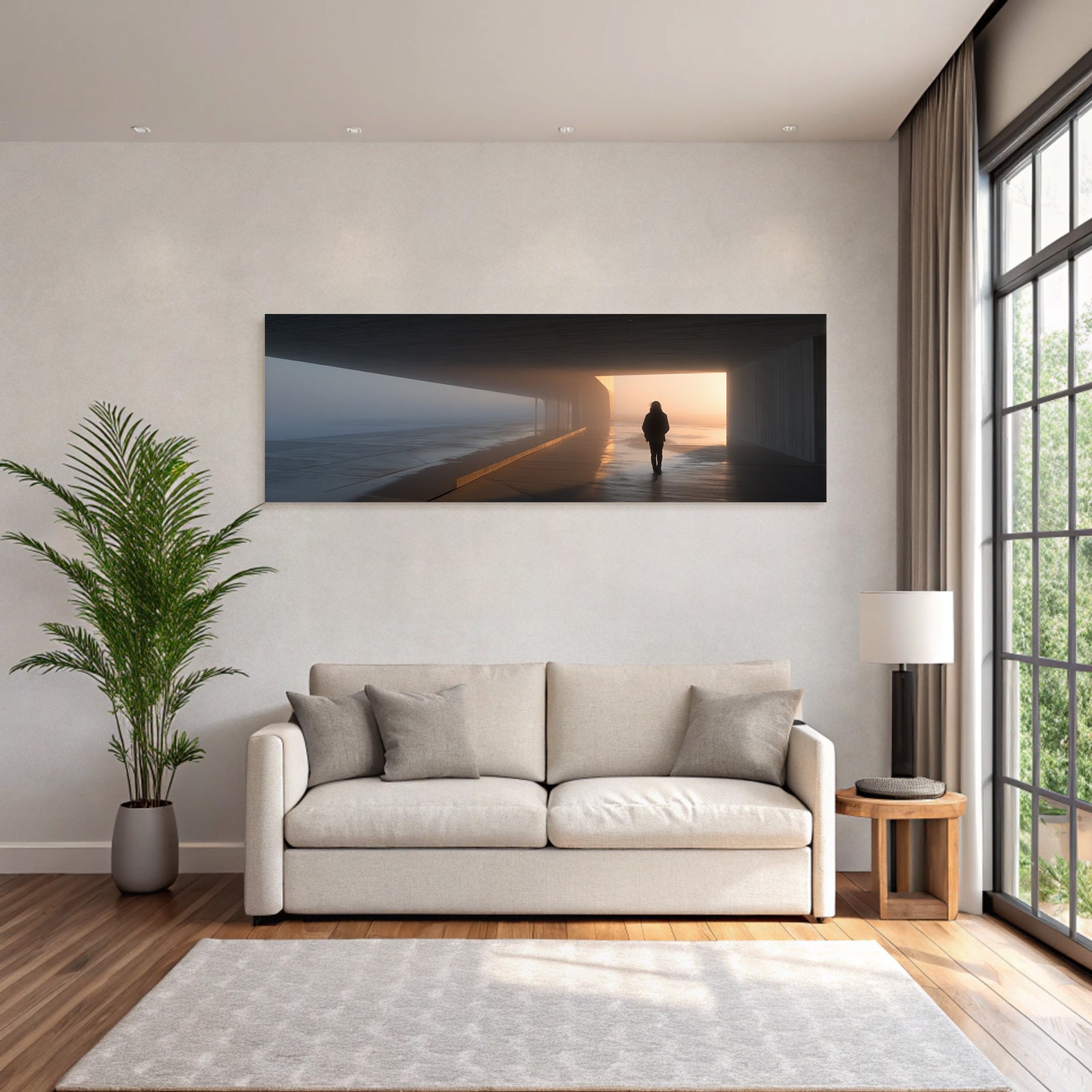 Moderne Architektur Mit Figur In Nebliger Atmosphäre