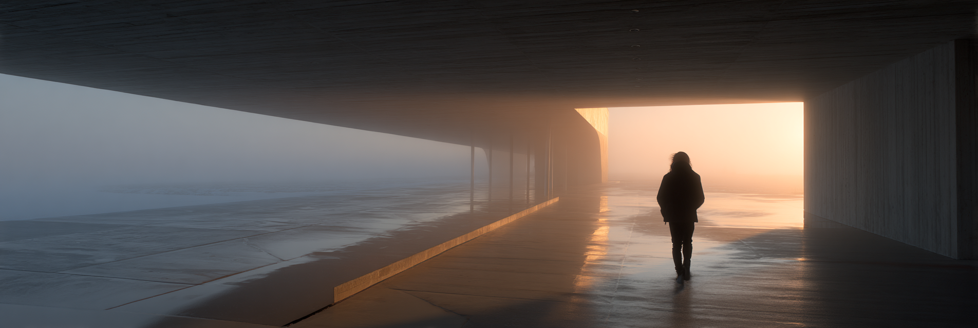 Moderne Architektur Mit Figur In Nebliger Atmosphäre | Fotografie | Kunstgattungen