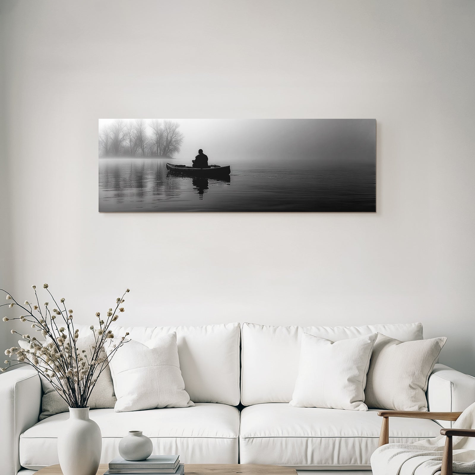Ruhe Im Kanu Auf Stillwasser In Foggy Landschaft