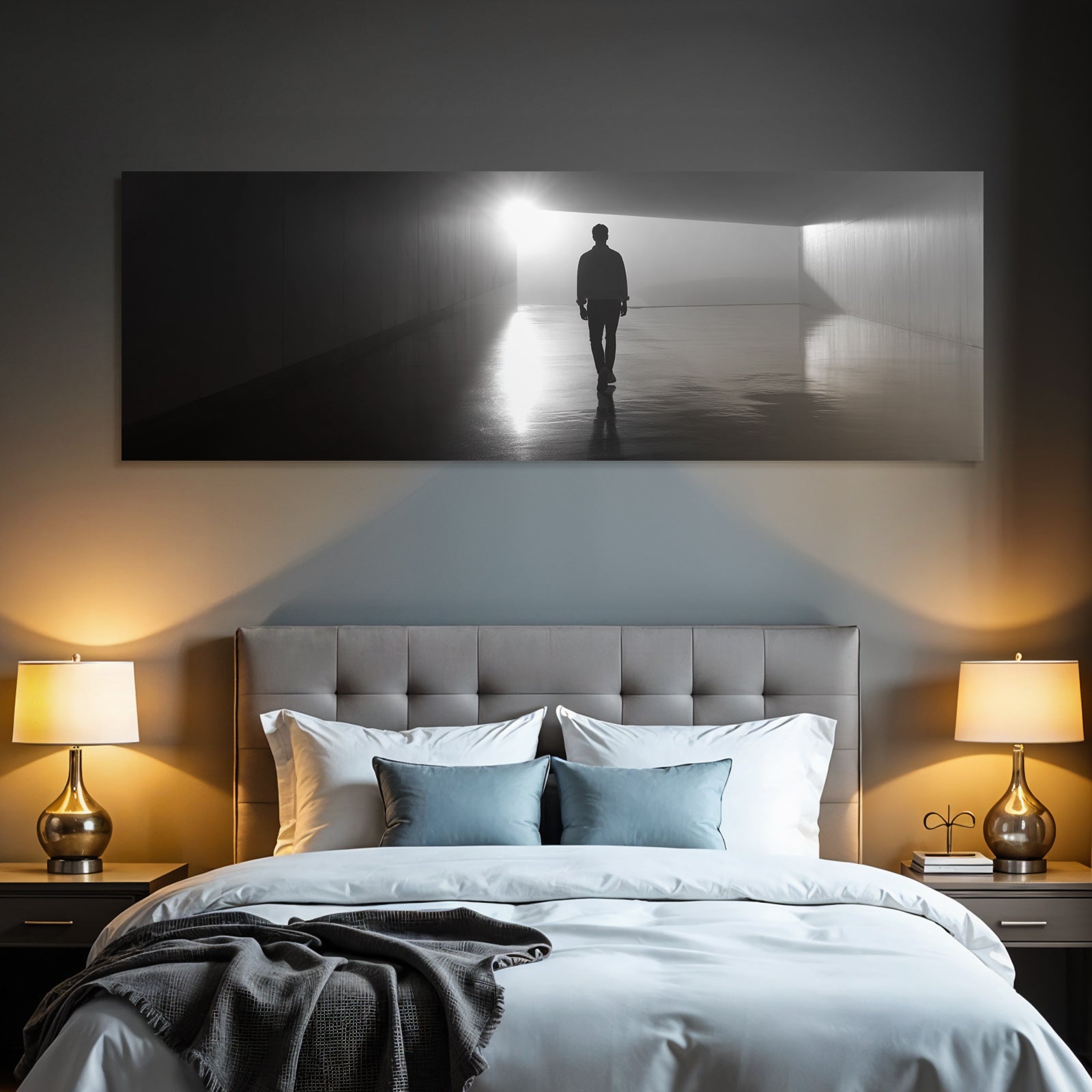 Schattenfigur In Dimmlichem Raum Mit Hellem Licht Im Hintergrund Solitude Contemplation