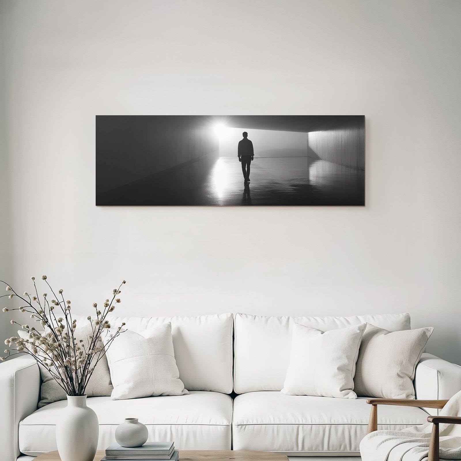 Schattenfigur In Dimmlichem Raum Mit Hellem Licht Im Hintergrund Solitude Contemplation