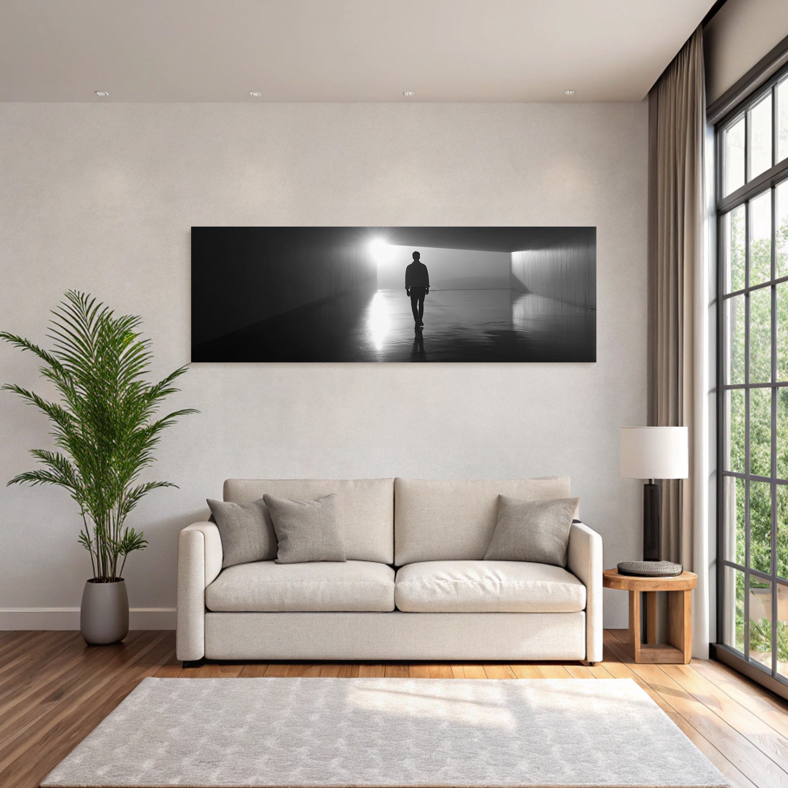 Schattenfigur In Dimmlichem Raum Mit Hellem Licht Im Hintergrund Solitude Contemplation