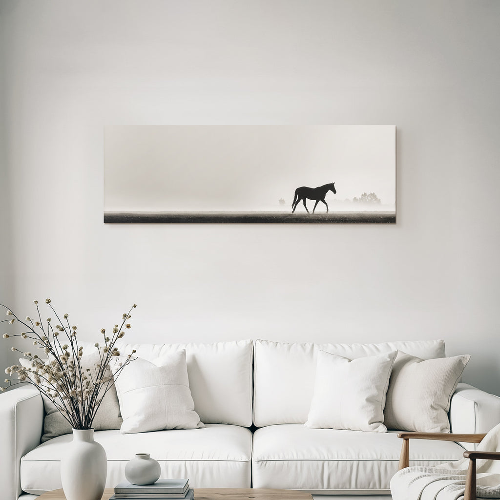 Silhouetten Pferd Nebel Landschaft