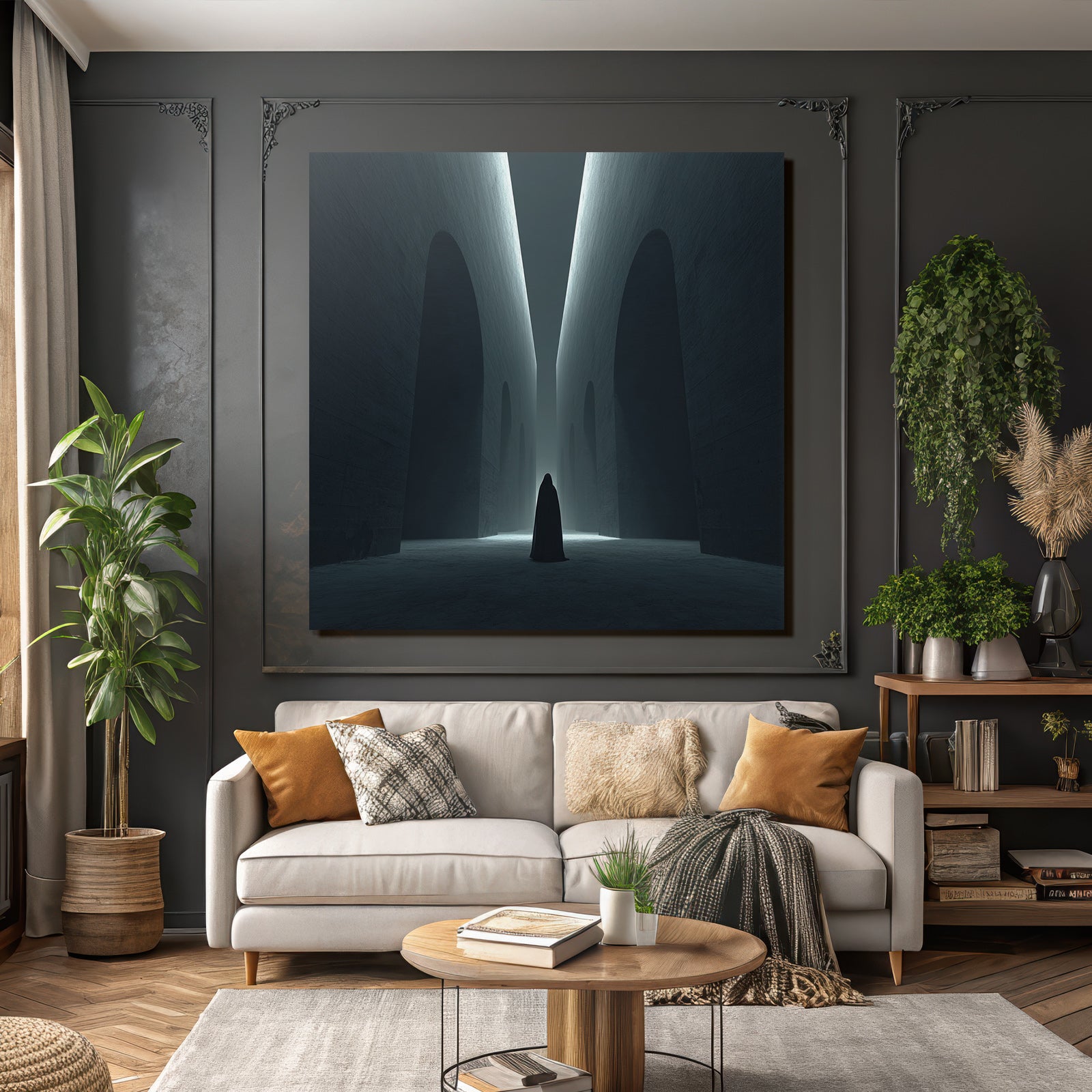 Dunkle Architektur Einzelne Figur In Rosenlicht
