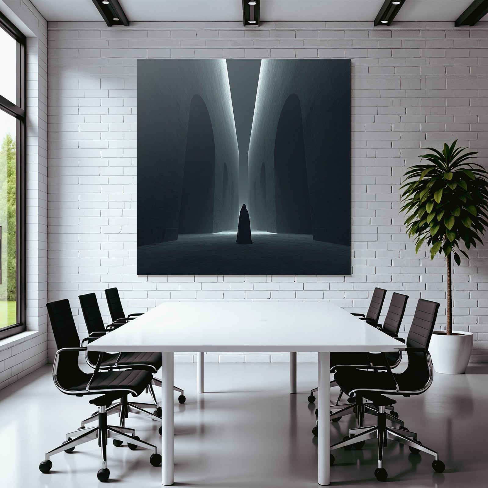 Dunkle Architektur Einzelne Figur In Rosenlicht