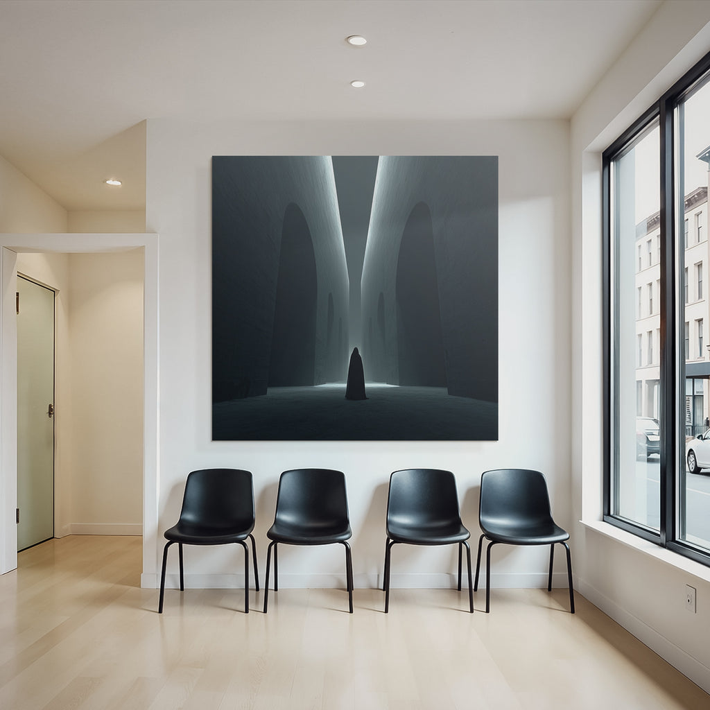 Dunkle Architektur Einzelne Figur In Rosenlicht