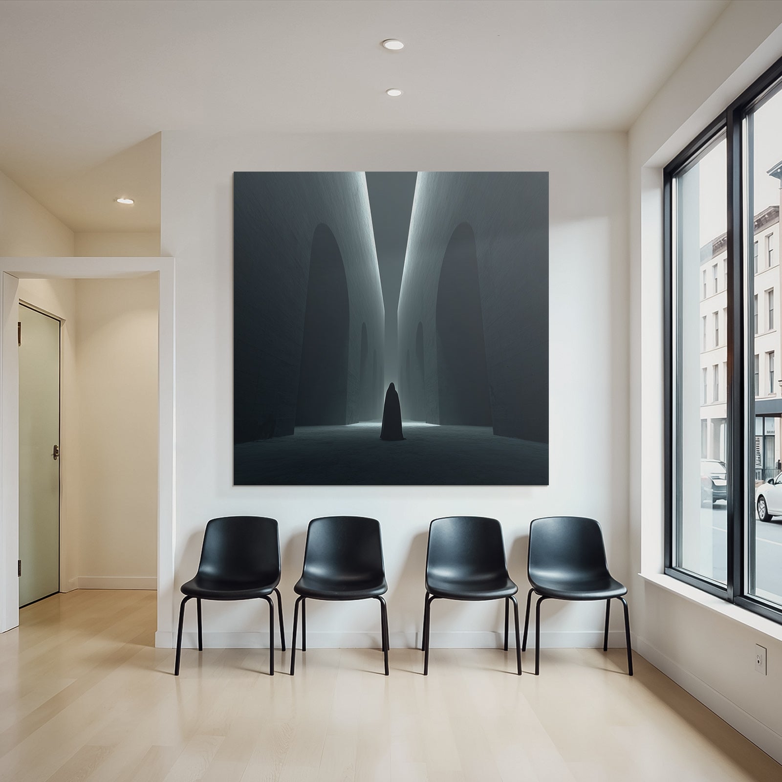 Dunkle Architektur Einzelne Figur In Rosenlicht