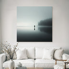 Einsame Figur Am See Im Nebel