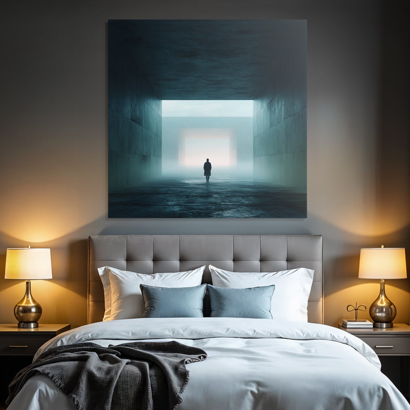 Einsame Figur Im Nebel Artige Minimalistische Umgebung
