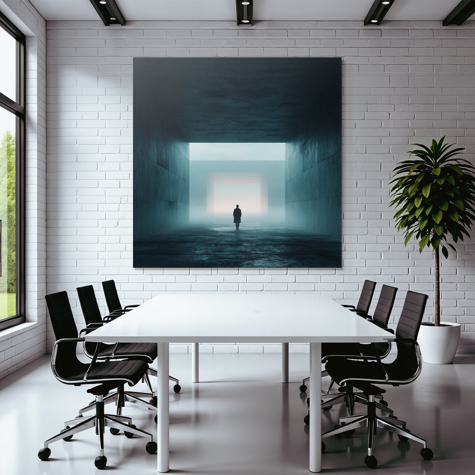 Einsame Figur Im Nebel Artige Minimalistische Umgebung
