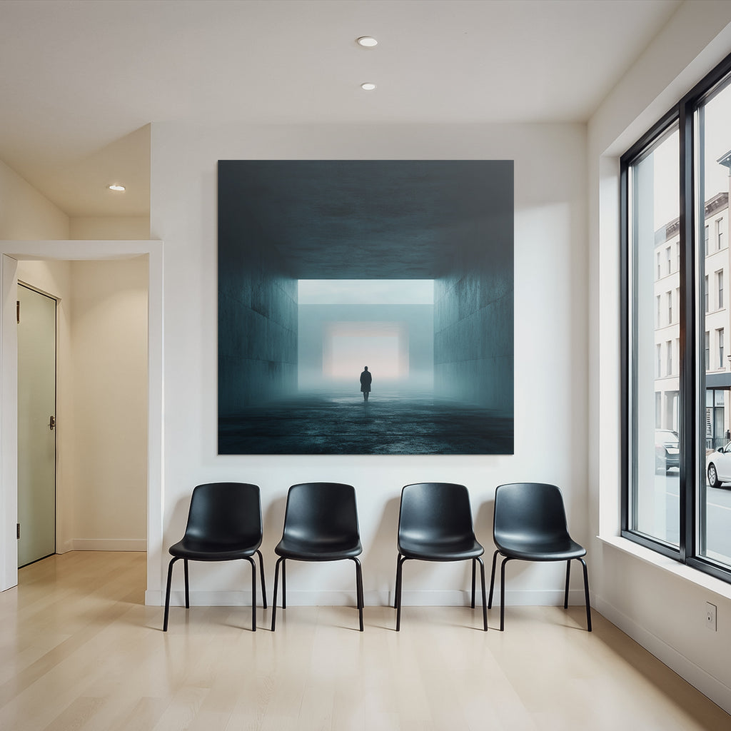 Einsame Figur Im Nebel Artige Minimalistische Umgebung