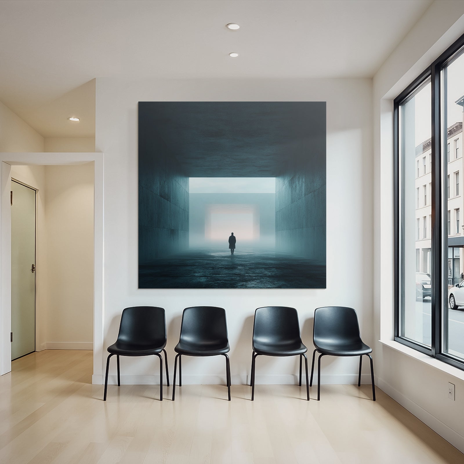 Einsame Figur Im Nebel Artige Minimalistische Umgebung