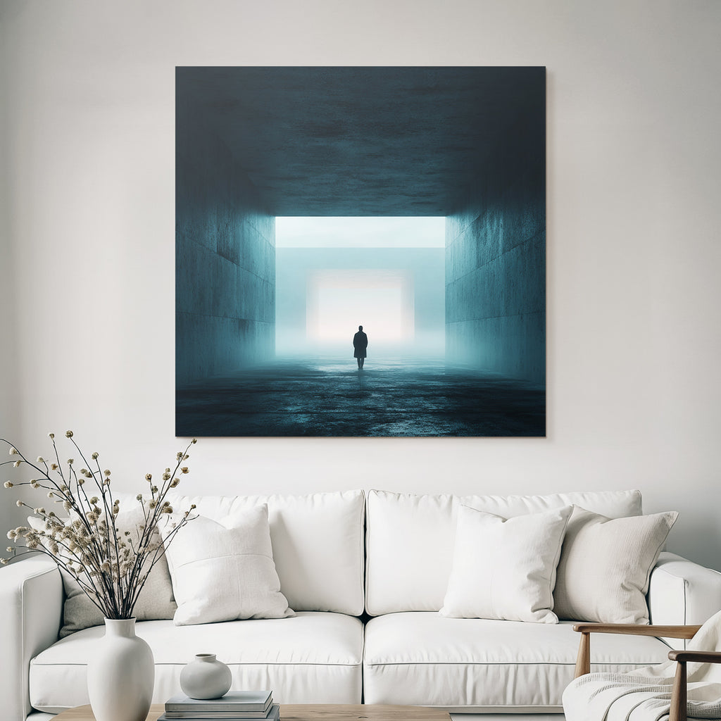 Einsame Figur Im Nebel Artige Minimalistische Umgebung