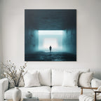 Einsame Figur Im Nebel Artige Minimalistische Umgebung