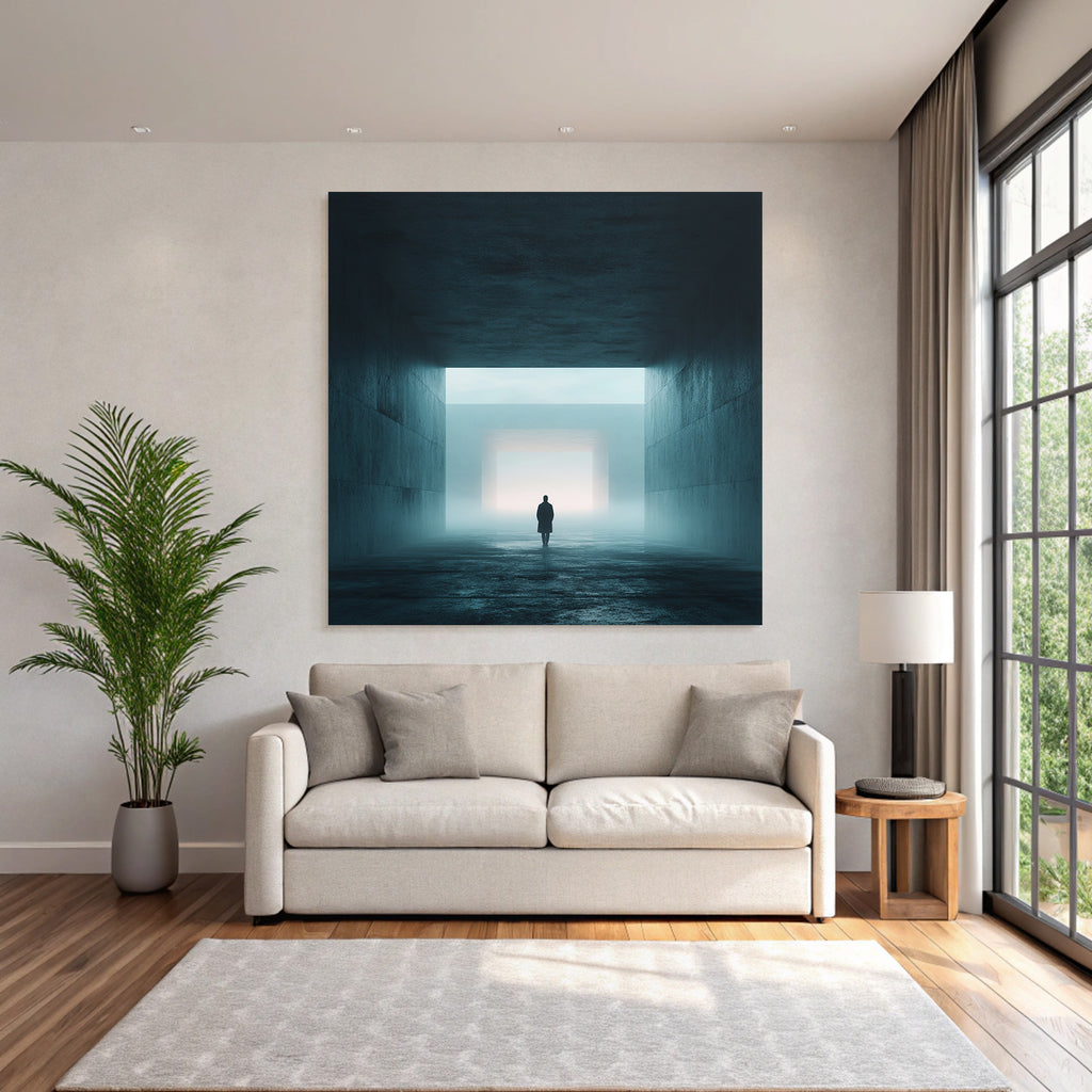 Einsame Figur Im Nebel Artige Minimalistische Umgebung