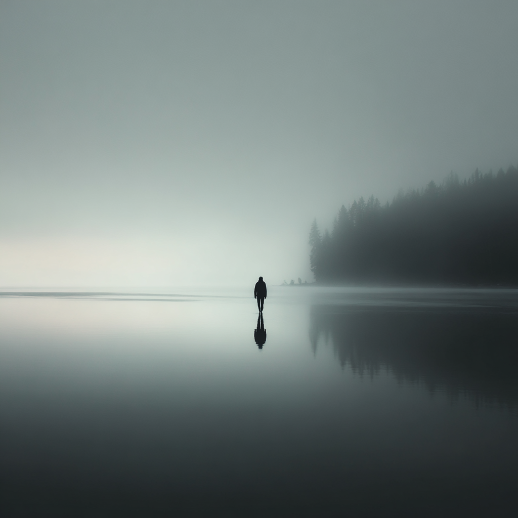 Einsame Figur Am See Im Nebel | Fotografie | Kunstgattungen
