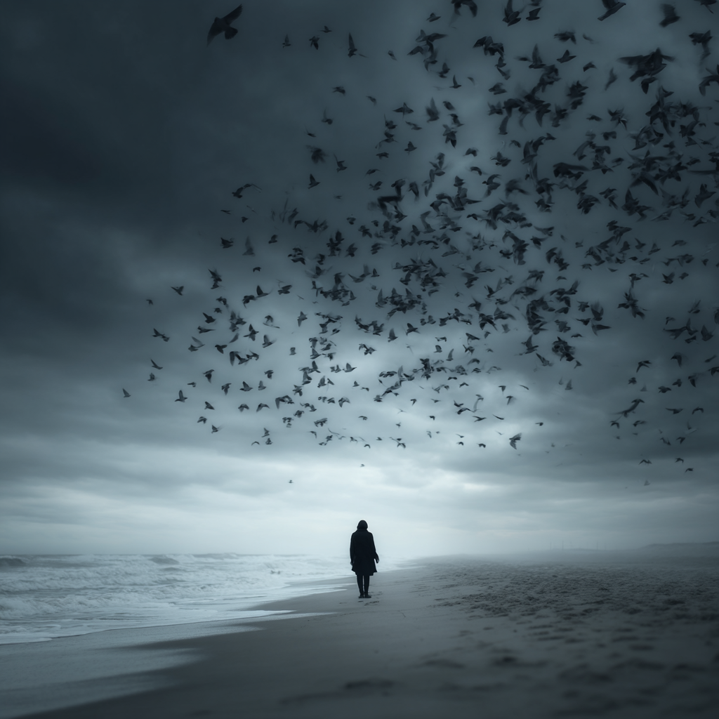 Einsame Figur Am Strand Mit Vögel | Fotografie | Kunstgattungen